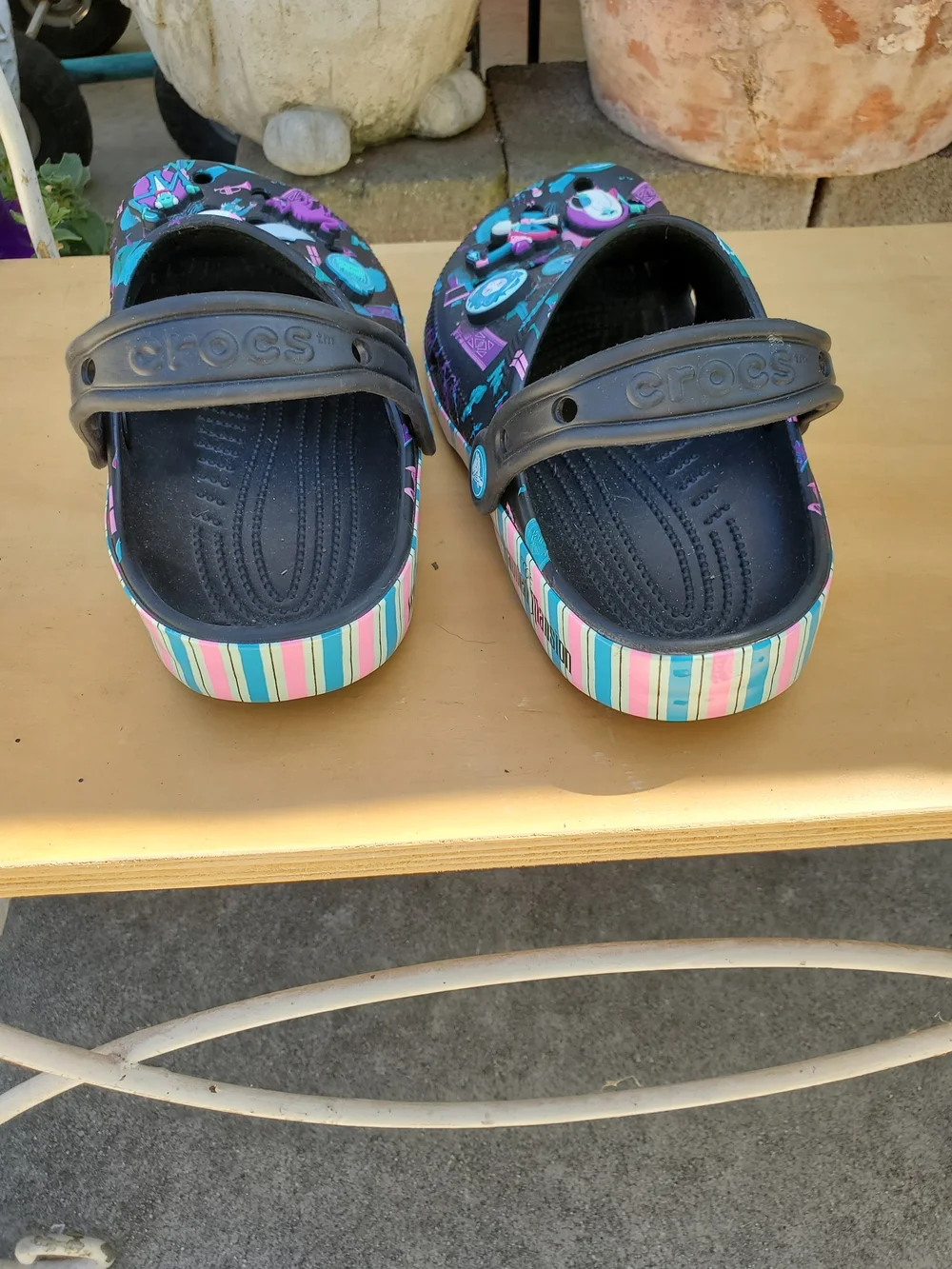 CROCS Disney Haunted Mansion Black Clog Sandals with Teal & Purple Cartoon Print - Picture 3 of 9